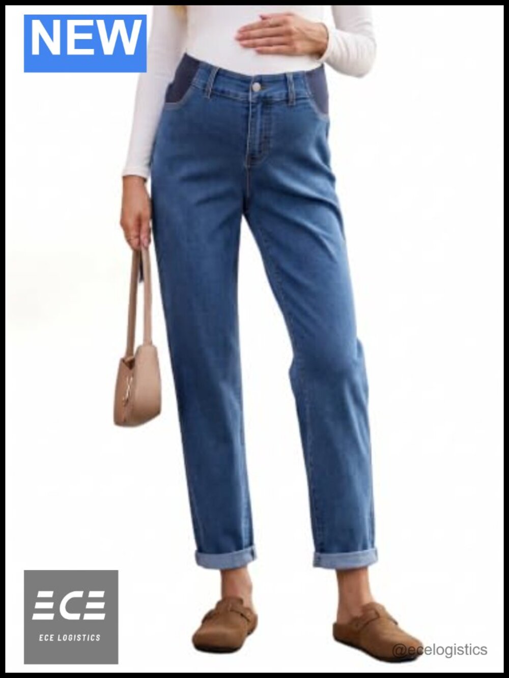 Maternity Jeans Elastic Waist Fleece Lined Pregnancy Pants Skinny Straight Leg